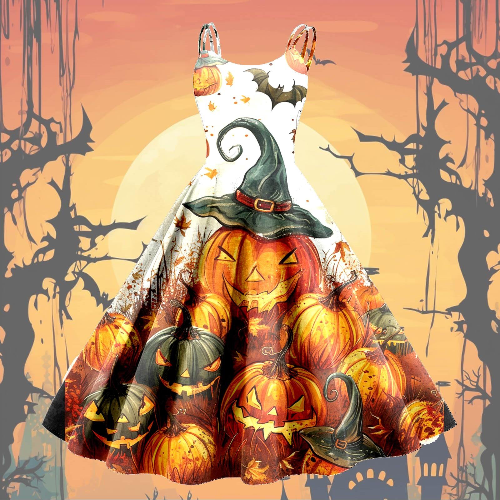 

Женское модное сексуальное коктейльное платье без бретелек с принтом на Хэллоуин в стиле панк, винтажное платье. M оранжевый