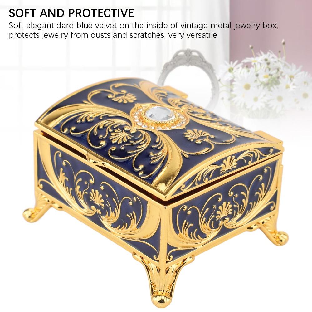 Zinc Alloy Metal Jewelry Box Sparkling Rhinestones Treasure Chest Box  Dressing Table