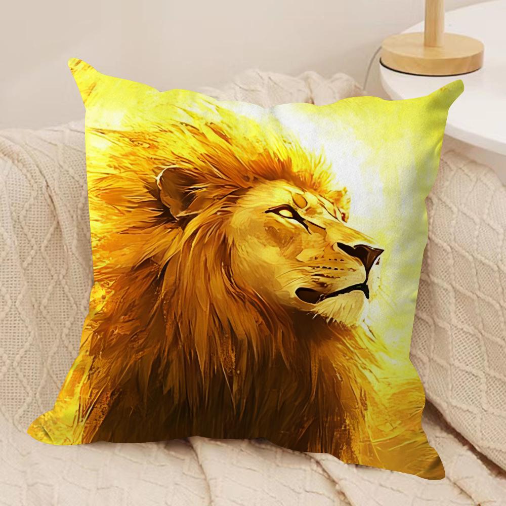 Cool Lion Cushion Cover Soft Plush Fabric Double-Sided Printed Sofa Cushion Cover For All Seasons Home Decor Gift