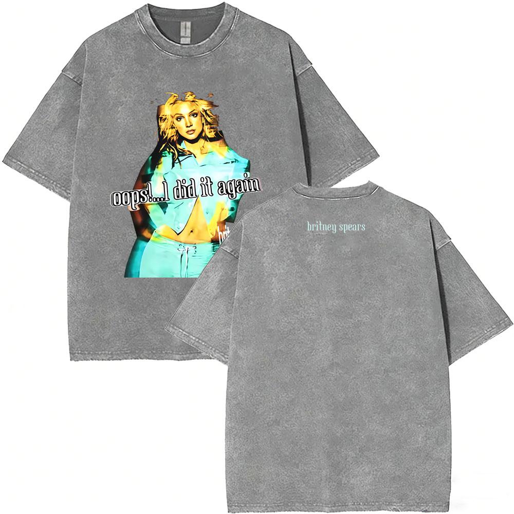 Washed Vintage Britney Spears Oops I Did It Again Graphic T Shirts Men Women Casual Oversized Short Sleeve Tshirts Streetwear