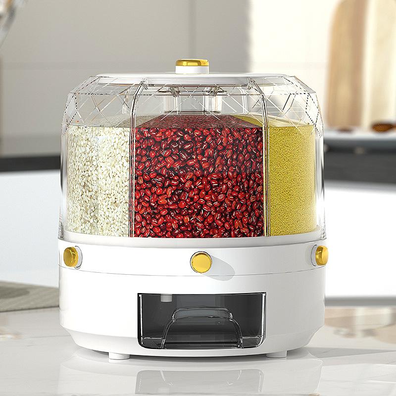 Grain Storage Container Dispenser Sealed 360 Degree Rotating Rice Dispenser Kitchen Multiple Section Dry Cereal Dispenser Box