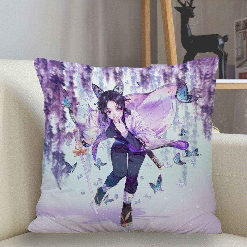 Funda de Almohada 45x45cm Poliéster Demon Slayer Decoración Sofá Funda de Cojín Funda de Almohada Decoración Hogar