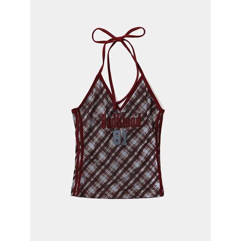 South Korea Badblood American Gyaru Plaid Vest Sling Women Niche Retro Sexy Street Embroidery Top Tide