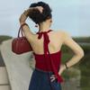 Summer Knitted Suspender Backless Crop Tops Women's Neck Strap Sleeveless Sexy Red Vest Vintage Tank New