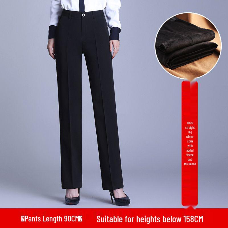 Women's High Waist Professional Black Trousers - Autumn/Winter Slimming Velvet Pants for Tall, Straight-Leg Office Wear