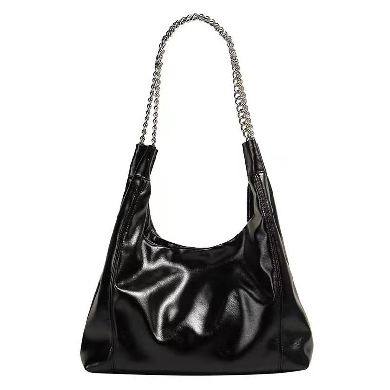 Chain Underarm Bag Women s New Style 2026 Silver Soft Leather Commuter One-shoulder Tote Large Capacity чёрный