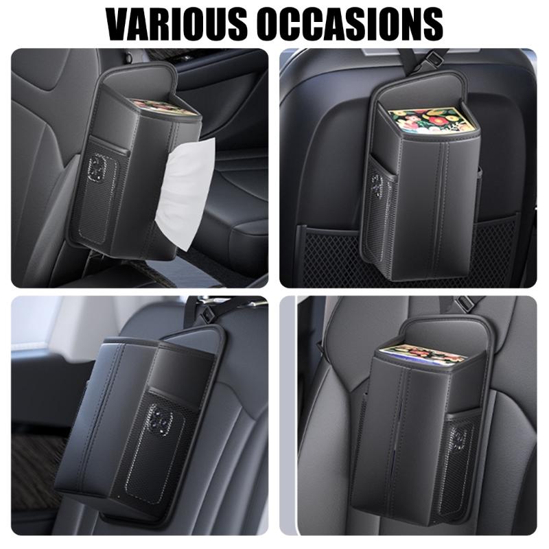 Easy to Install Vehicle Seat Mounted Tissue Holder and Storage Bag for Tissues and Small Items Waterproof Leather