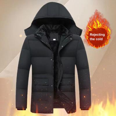 Daunenjacke für Herren, mit Kapuze, langen Ärmeln, Reißverschluss, Jacke mit Taschen, einfarbig, Plüschfutter, winddicht, verdickter Daunenmantel