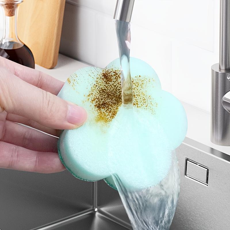 5 10pcs Blue Flower Sponge, Cleaning Sponge, Double Sided Scouring Pad, Household Cleaning, Dishwashing Sponge, High End Kitchen Sponge,