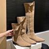 Spot Second Hair~ Pile Boots Long Medium and Short Knight Boots Women's 2025 Suede Cowboy Boots Pointed Thick Heel Boots
