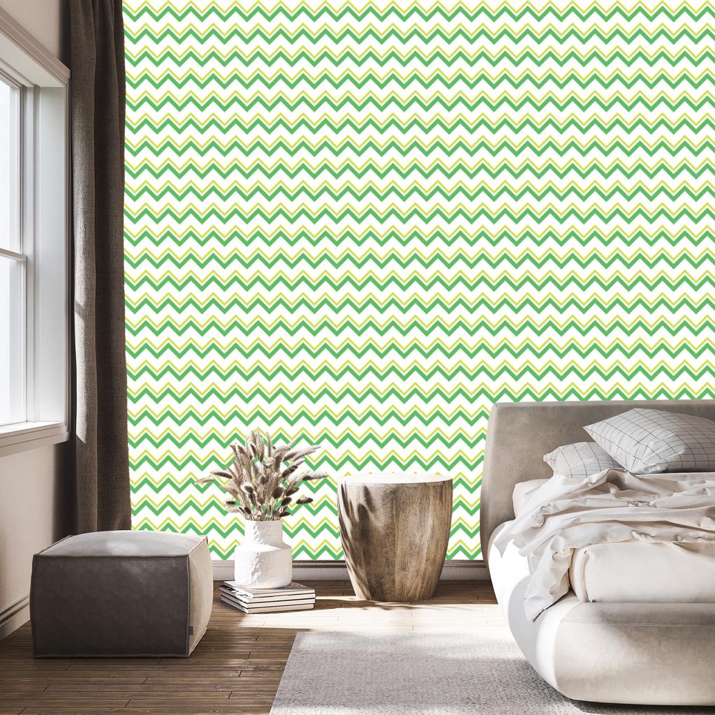 Zigzag Mint, White and Cream Wallpaper for Living Room and Bedroom 50x1000