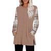 Women's Striped Printed Round-neck Long-sleeved Top With Pockets And Side Slits