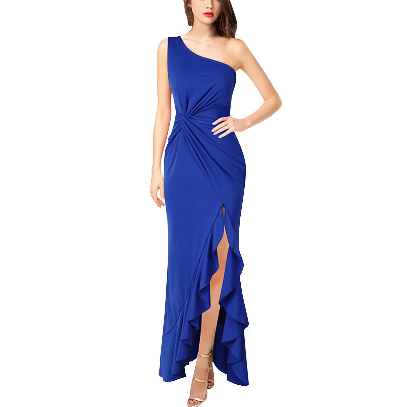 

Женские вечерние платья на одно плечо, большие свободные узкие платья, длинное платье XL синий