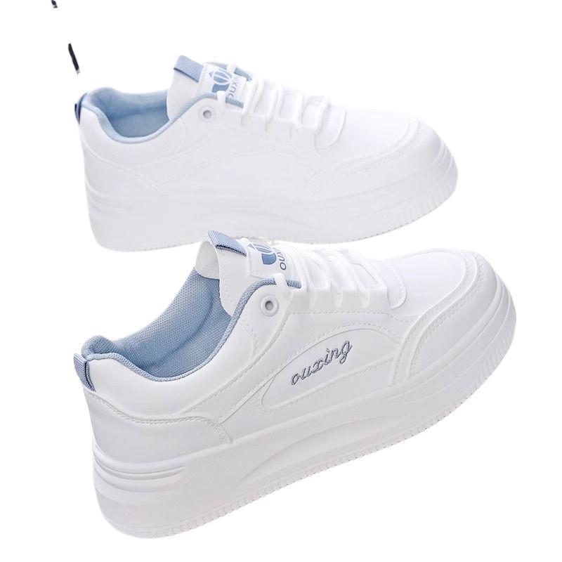 Women's Thick-Soled White Canvas Shoes: Versatile, Height-Boosting, Lightweight Sneakers for Spring/Summer