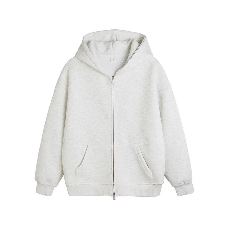 Unisex 420G Heavyweight Gray Hooded Cardigan: Trendy, Versatile Spring/Autumn Jacket for Couples