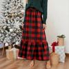 Women's Ruffled Casual Long Skirt Plaid Skirt Retro Pleated Skirt