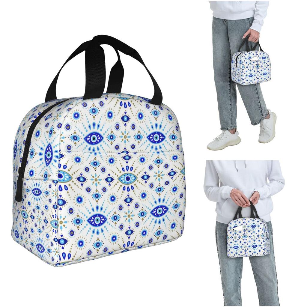 Evil Eye Ethnic Mystic Greek Amulet Turkish Insulated Lunch Bag for Women Kids Portable Food Boxes Thermal Lunch Box Tote