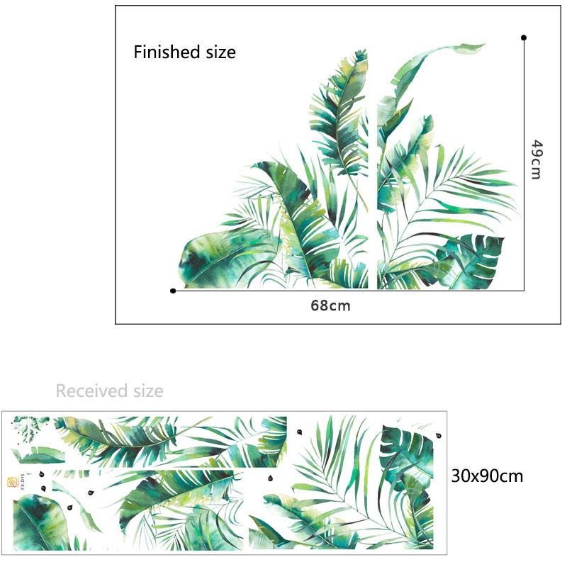 Tropical Leaves Wall Stickers, Green Botanical Removable Decals for Living Room Bedroom Home Interior Wall Decor