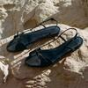 Round Toe Soft Frosted Open Toe Hollow Belt Buckle Flat Shoes