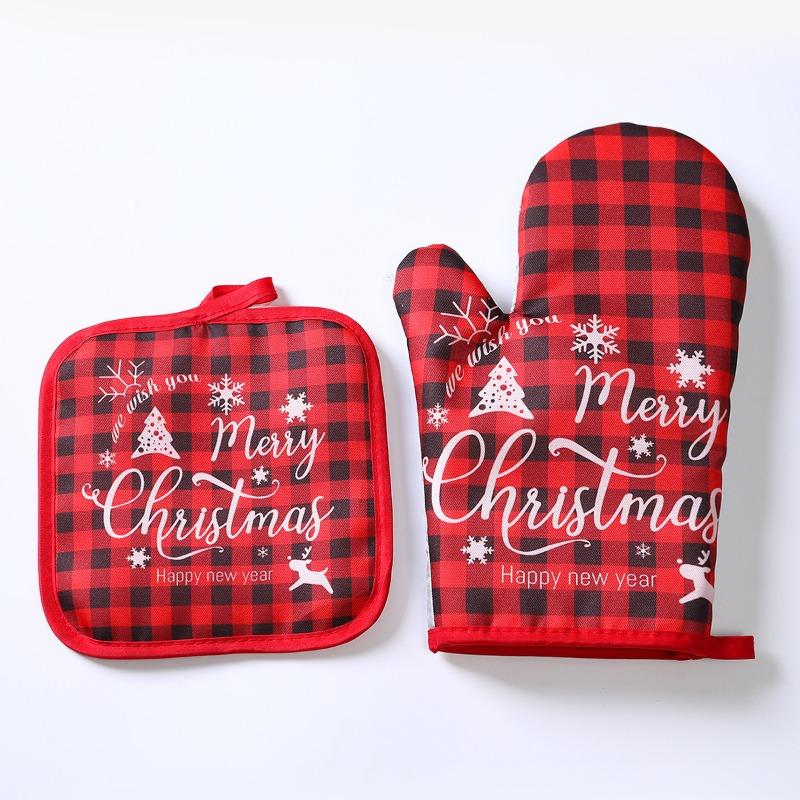 Christmas Microwave Oven Gloves Set Kitchen Household Anti-scalding Baking Christmas Gloves Thickened Insulated Oven Gloves