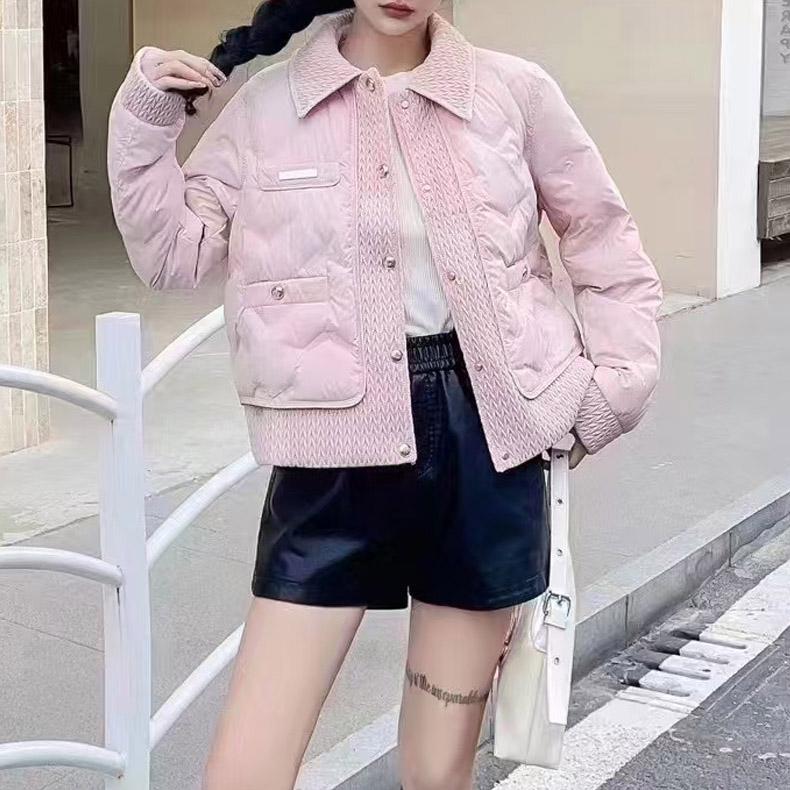 

2024 Новый пуховик с отложным воротником женский зимний короткий модный белый утиный пух большого размера M розовый