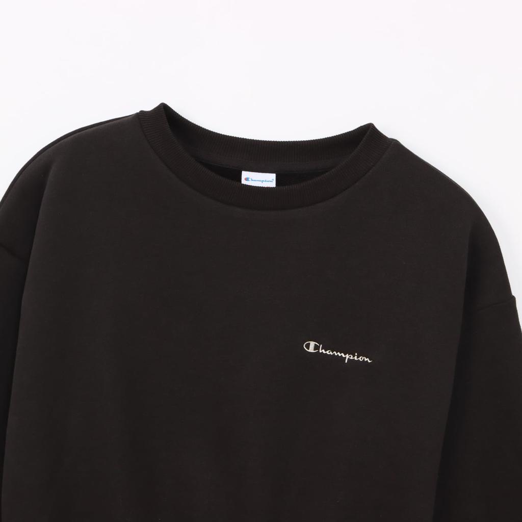 Champion Basic Crew Neck Long Fleece with Embroidered Off Black Women's Sweatshirt, Sleeve, Trim, (CW-B002)