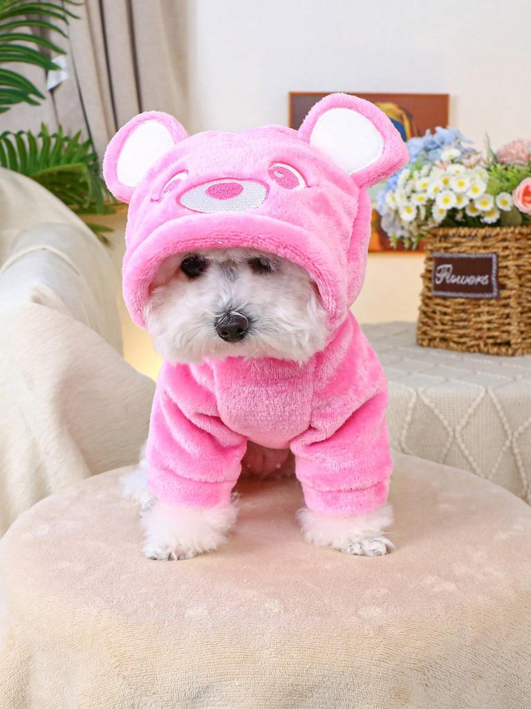 1pc Pet Dog/Cat Cute Bear Ear Hooded Sweatshirt, Soft Plush, Comfortable Costumes Suitable For Dogs And Cats, Blue Color