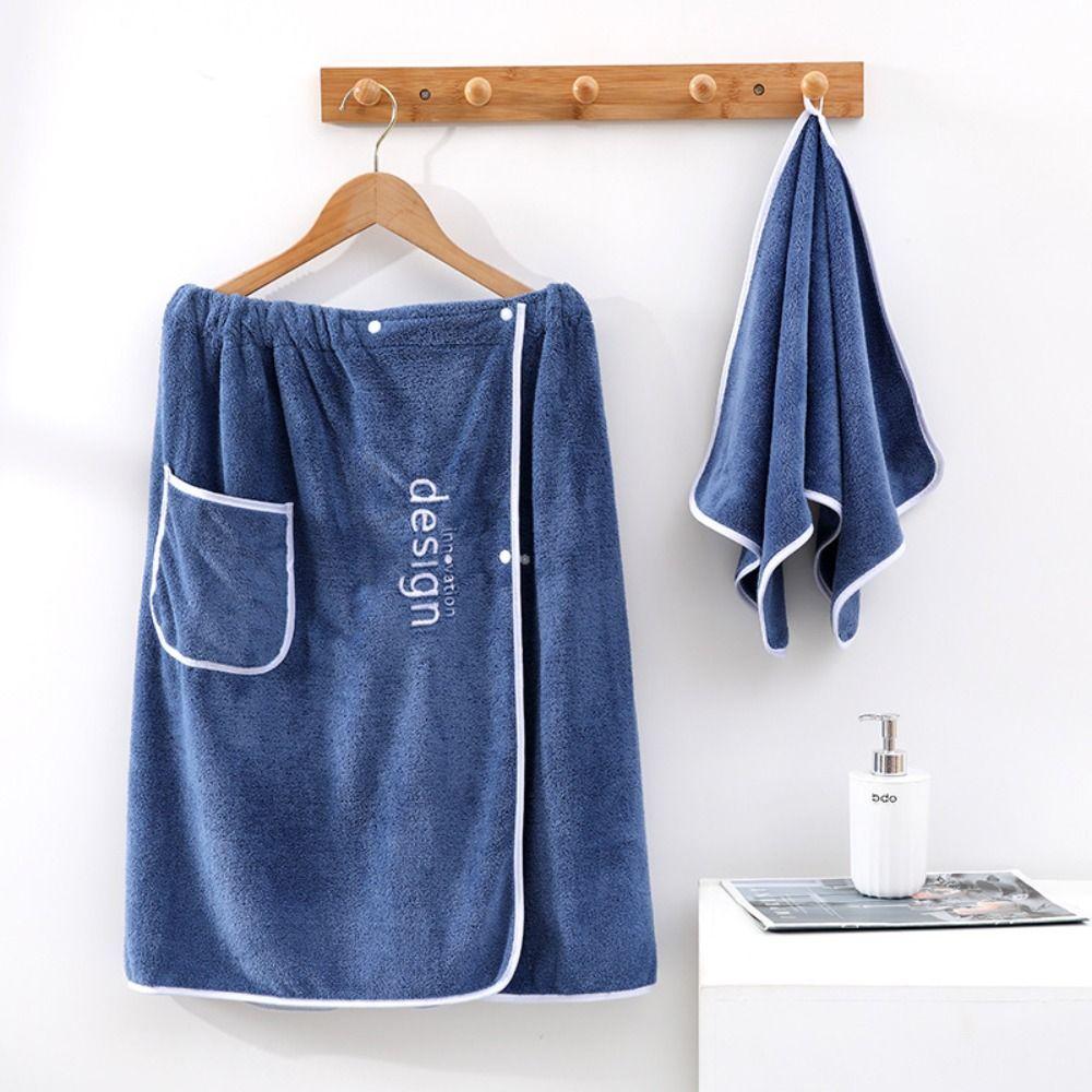 With Pocket Shower Towel Solid Color Short Towel Skirt Bathrobe Men Wearable Bath Towel Shower