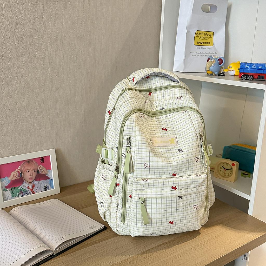 Schoolbag Japanese Ins Casual Plaid School Bag Female Junior High School High School Student Versatile Cute College Backpack Travel Backpack
