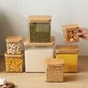 Large Square Flour Sugar Storage Container Airtight Plastic Food Jar with Wooden Lid for Flour Sugar Cookies Rice Coffee Beans Kitchen Pantry