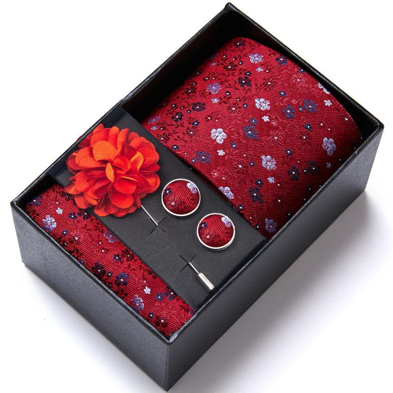 Wedding Wedding Tie Groom Festive Burgundy Tie Men'S Suit Cufflinks Corsage Accessories Kit