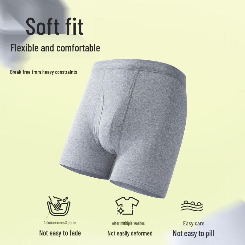 Yiershuang Men's 100% Cotton Antibacterial Boxer Briefs