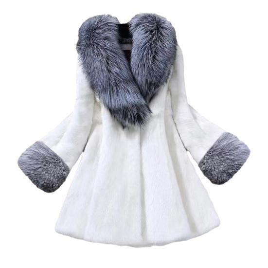 Women's Open Front Coat with Faux Fur Collar And Cuff Casual Long Sleeve Furry Jacket Fall Winter Fuzzy Warm Outerwear