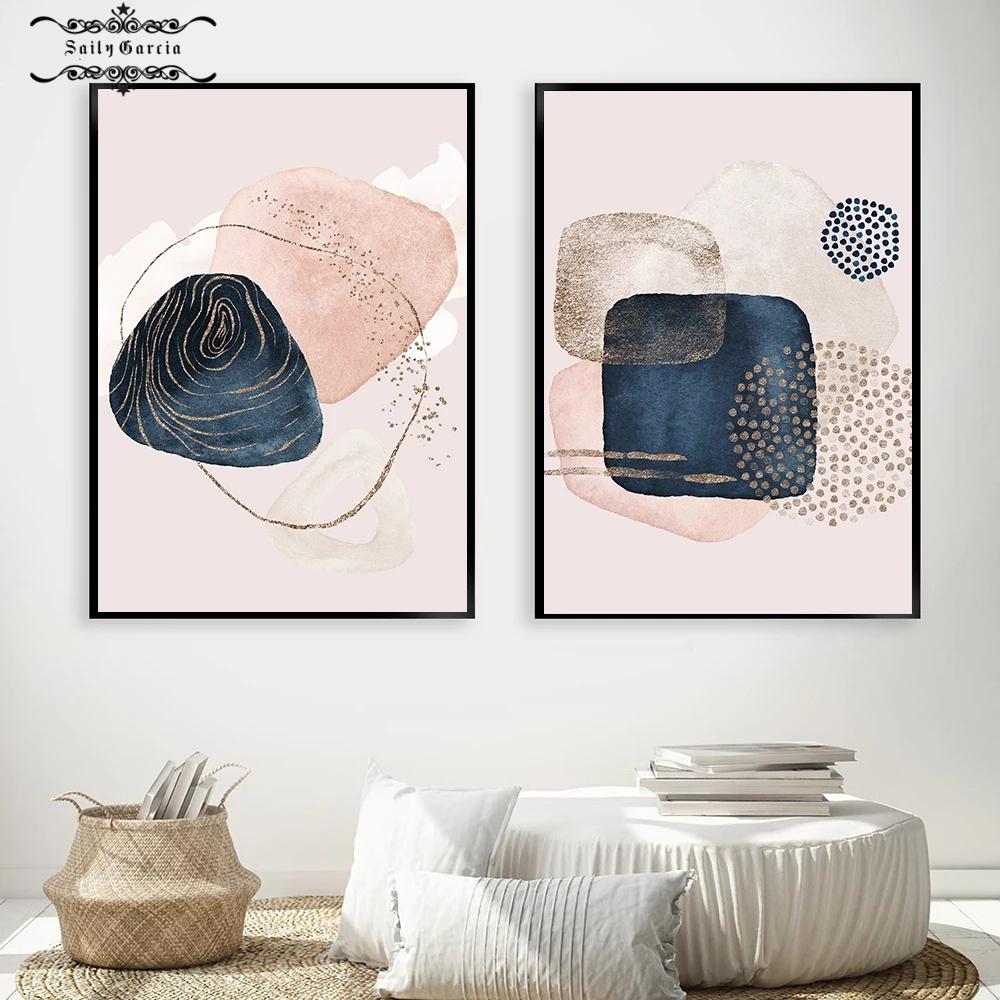 Abstract Geometric Art Poster Blush Pink Graffiti Canvas Pictures Nordic Wall Art Interior Paintings for Living Room Home Decor