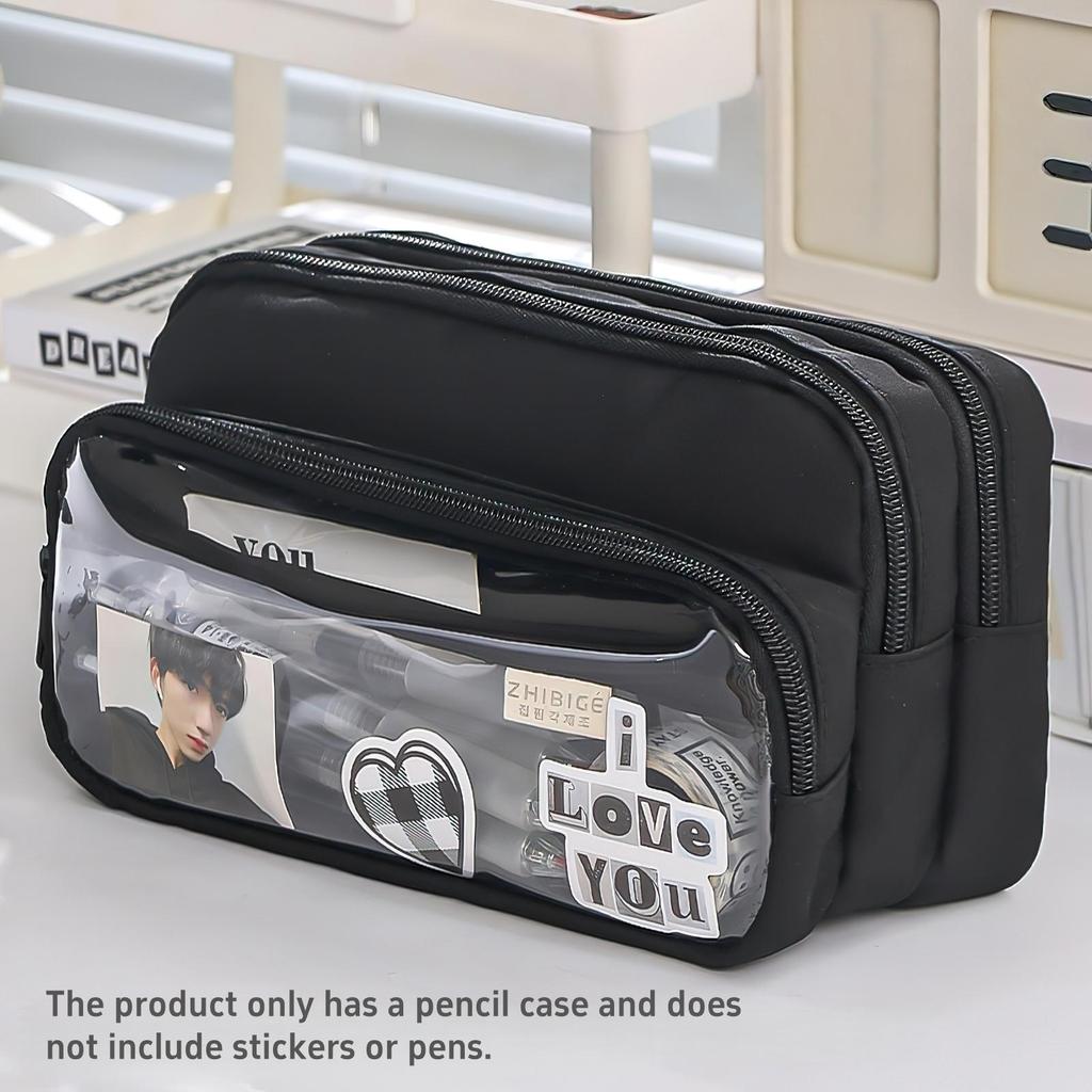 Large Light Color Multi-Compartment Pencil Case Durable with Clear Window Portable Cosmetic Bag for Stationery