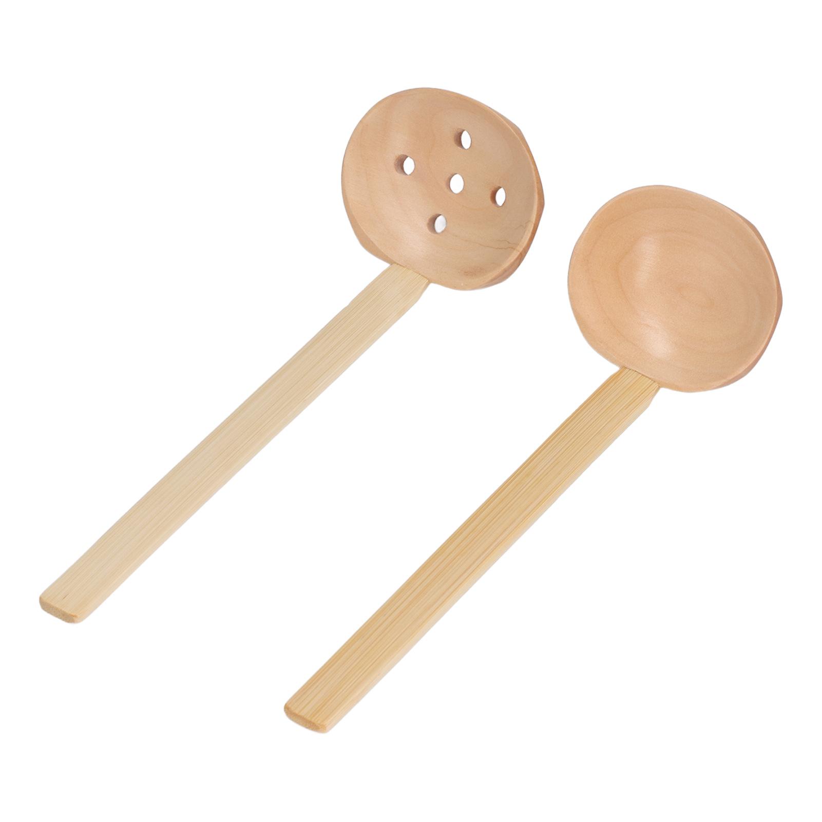 

2pcs Wooden Spoon Reliable Durable Glossy Lightweight Ergonomic Comfortable Kitchen Supplies for Home L