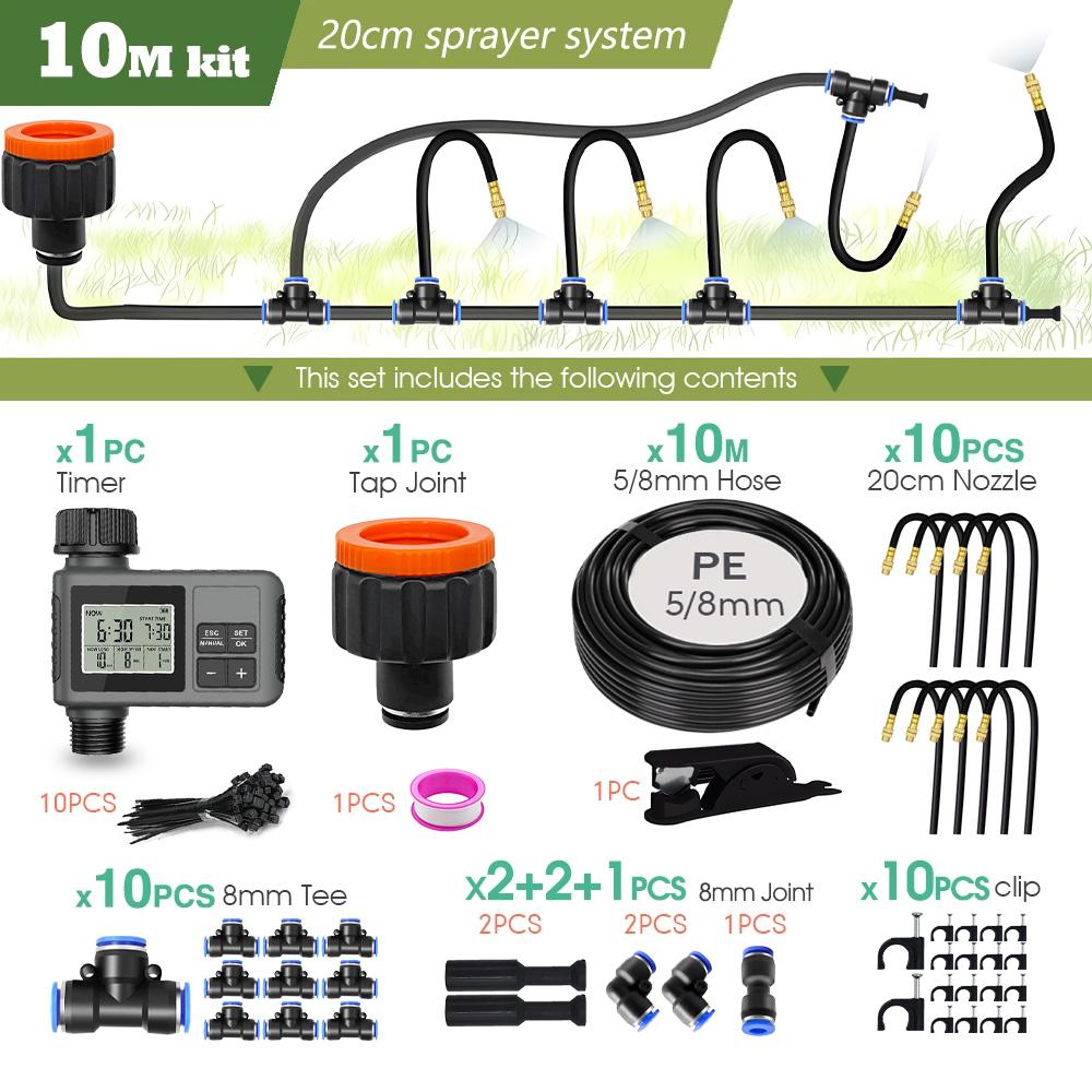 Garden Programmable Timer Misting Cooling System 360° Free-bend Misting Nozzle Adjustable Atomizer Sprayer Outdoor Watering Kits