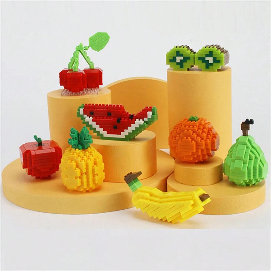 Mini Blocs de Construction Fruités Jouer Fruit Pomme Banane Modèle Nourriture Heureuse DIY Assembler Décoration de Bureau Bricsk Cadeau Jouets pour Enfants