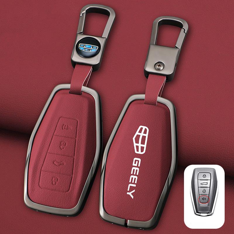 Zinc Alloy Leather Car Key Case Cover Shell For Geely Okavango Coolray Atlas Monjaro Tugella Emgrand Gt S Proton X50 X70 Keychai