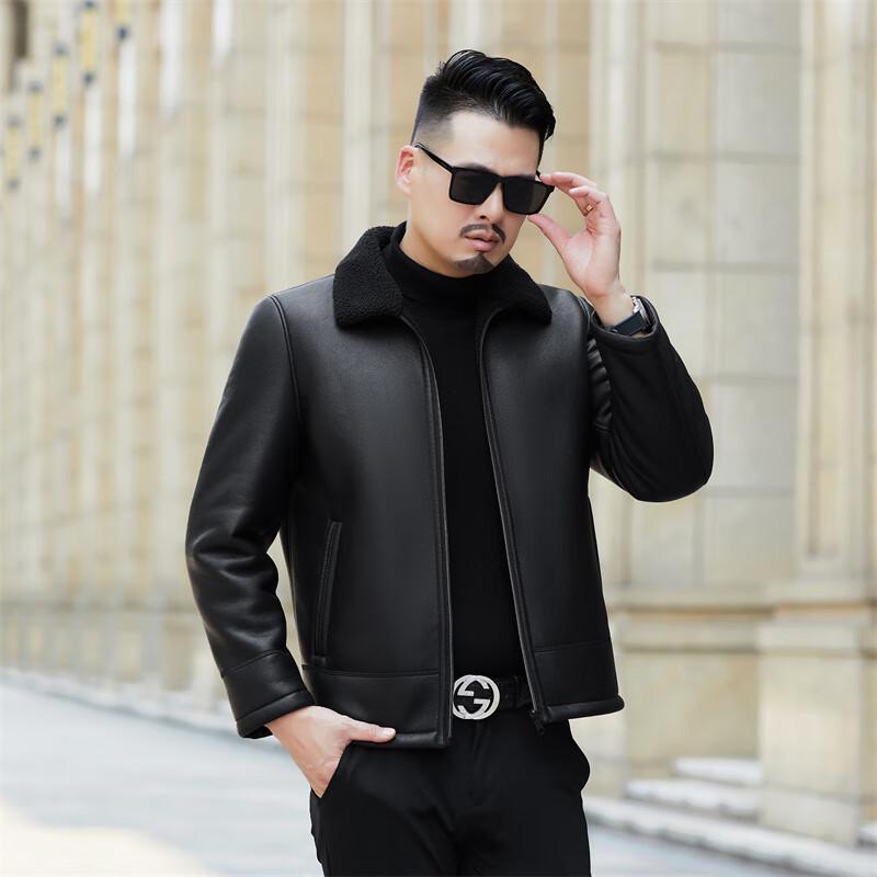Men's Plus Velvet Thickened Faux Fur Collar Leather Jacket