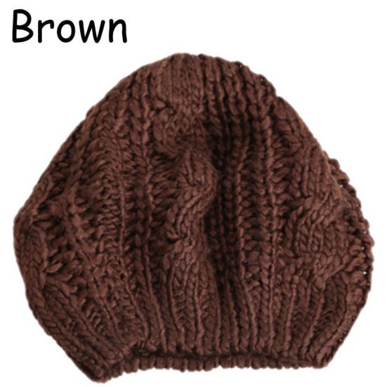 Women's Beret Solid Color Baggy Knit Crochet Beanie Hat Winter Warm Ski Cap