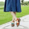 Blume Echtes Leder Handbemalte High Heel Sandalen Retro Vielseitige Damen Outdoor Hausschuhe
