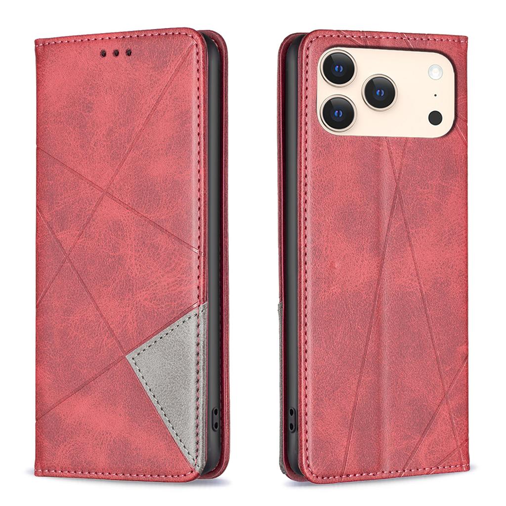 For iPhone 17 Pro Case Card Slots Geometry Imprint Leather Phone Cover
