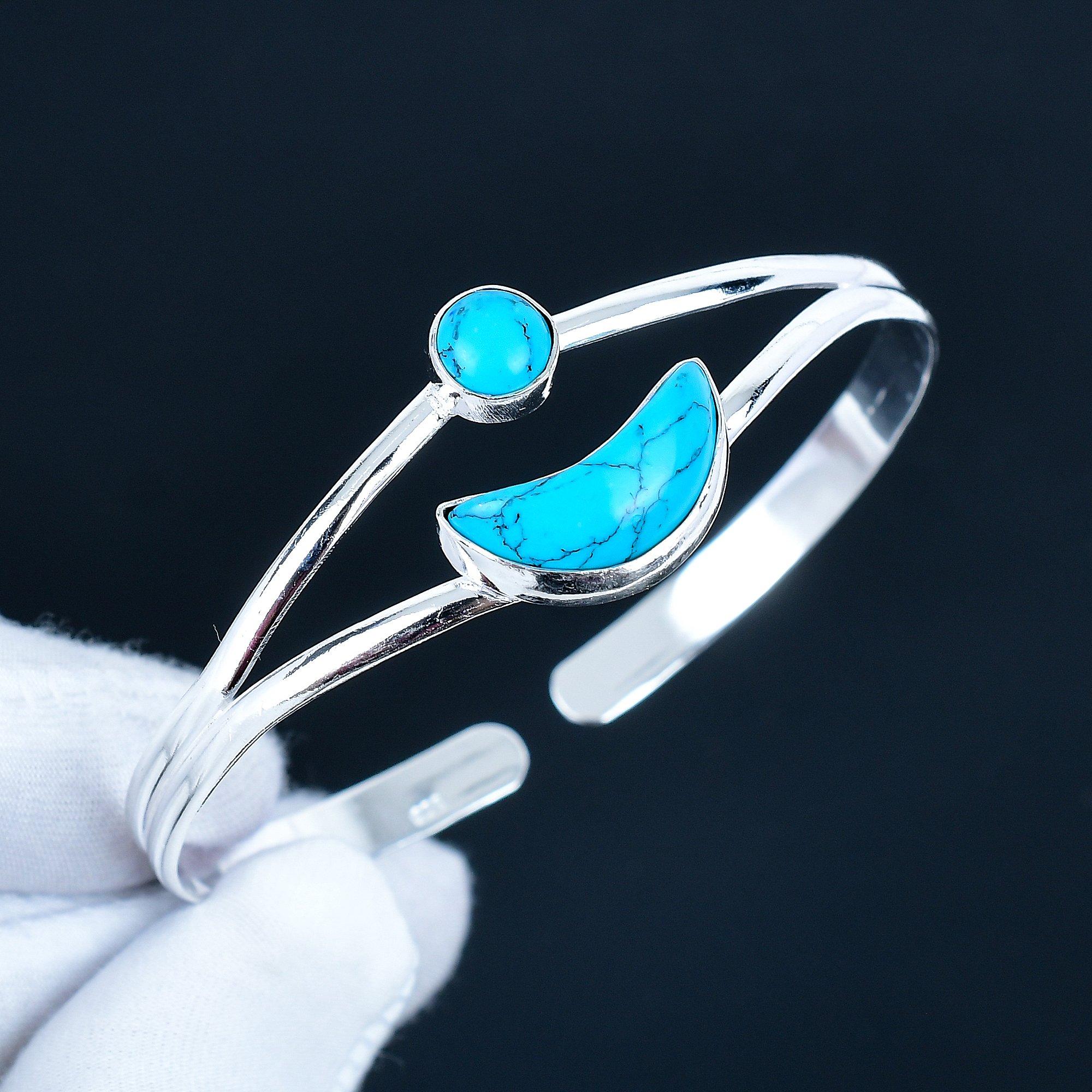 

Изящный браслет-манжета ручной работы с бирюзовым драгоценным камнем, браслет-манжета из стерлингового серебра 925 пробы, бирюзовый браслет для жены, унисекс браслет, подарок на День святого Валентина 7 синий