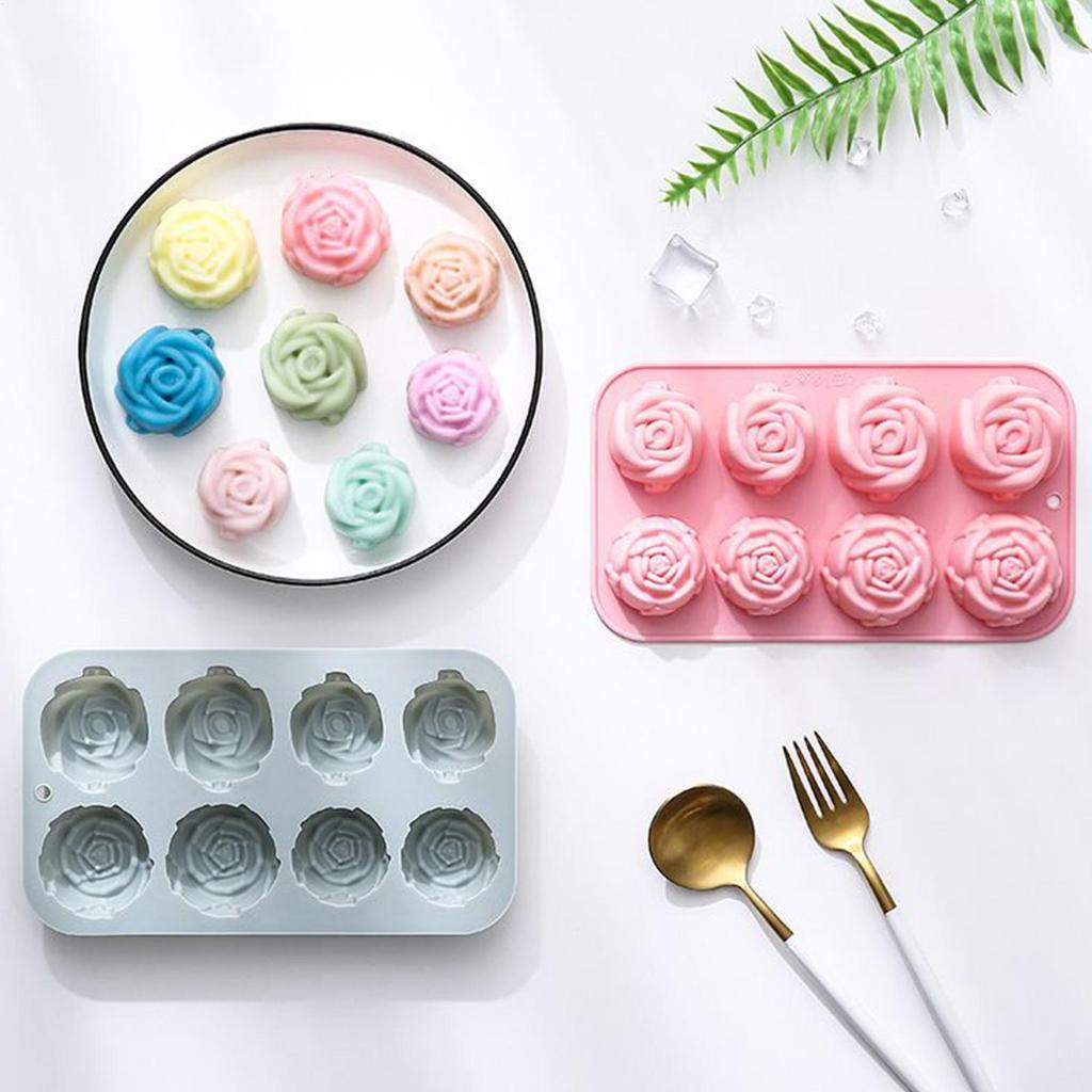 8 Holes Rose Flower Silicone Molds Handmade Soap Candle Silicone Mold DIY Cake Chocolate Baking Tools Ice Cubes Making Mould