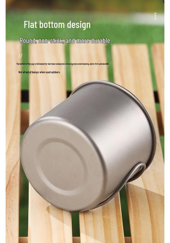 Pure Titanium Travel Mug with Lid and Folding Handle - Perfect for Coffee, Tea, or Water on Camping Trips