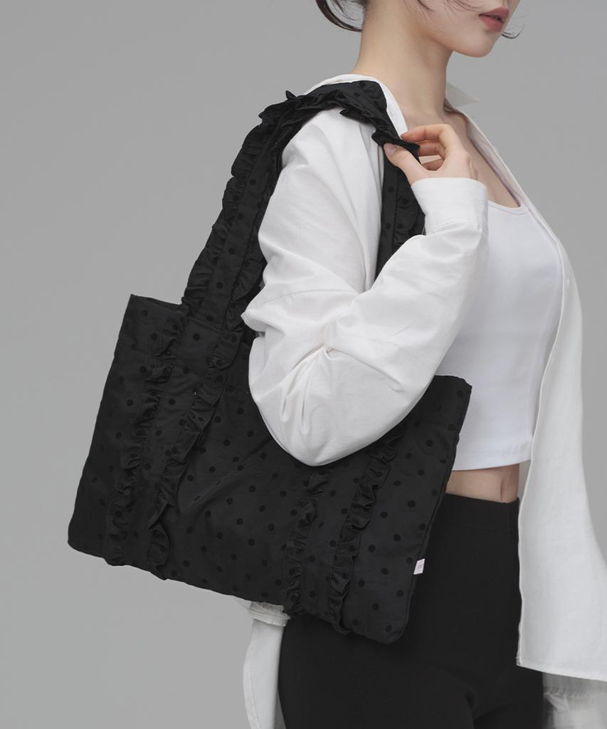 Kimimi Big Frill Dot Medium Shoulder Bag Black