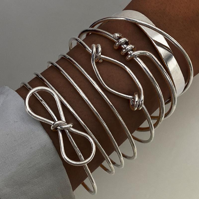 Punk Minimalist Geometric Bracelets Set For Women Retro Hip Hop Boho Stackable Design Open Bangle