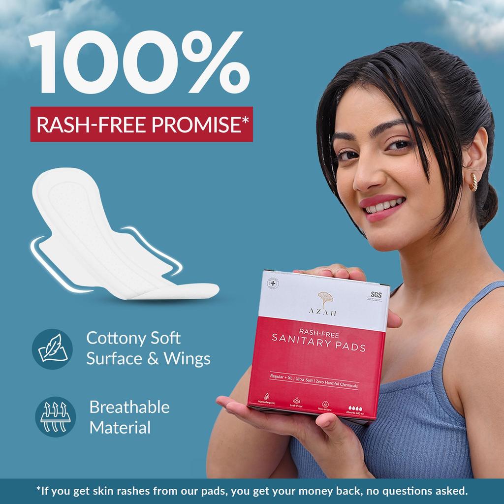 AZAH Sanitary Pads for Women XL [Pack of 20] 100% Rash-Free Sanitary Napkins | 3x More Absorption, Cottony Soft and Dry Top Cover for Heavy Flow |