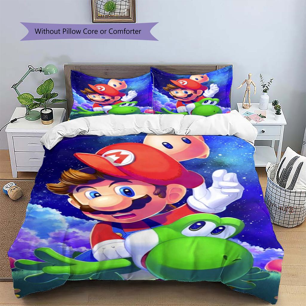 Mario Patterned Pillowcase & Duvet Cover Set Interior Bedding Lovely Present for Lovers.-TING